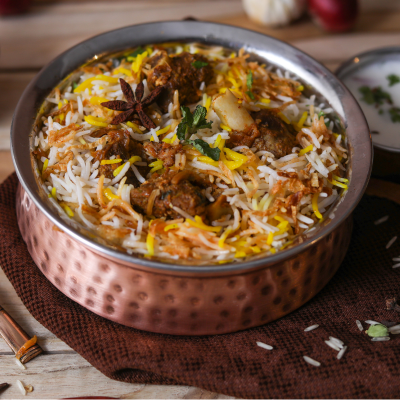 Biryani using organic foods in the steel container