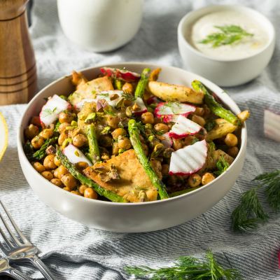 Chickpea bowl in a Mediterranean style with organic ingredients