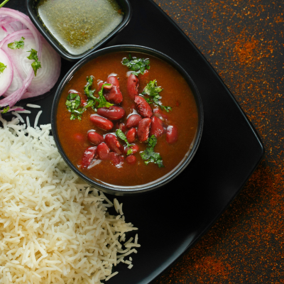 Rajma Chaval on a plate made from organic ingredients