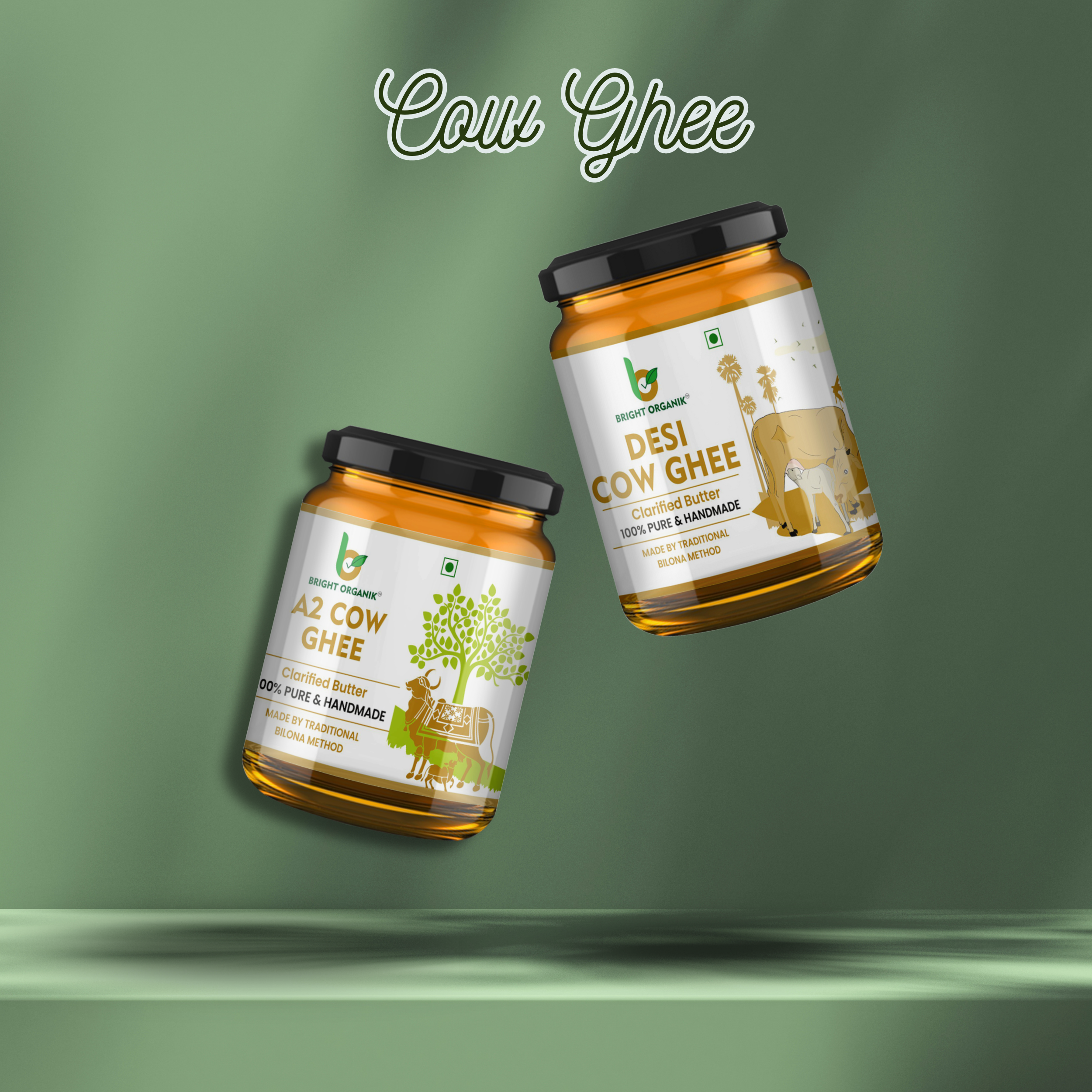 A2 Cow ghee and Desi Cow Ghe jars mockup