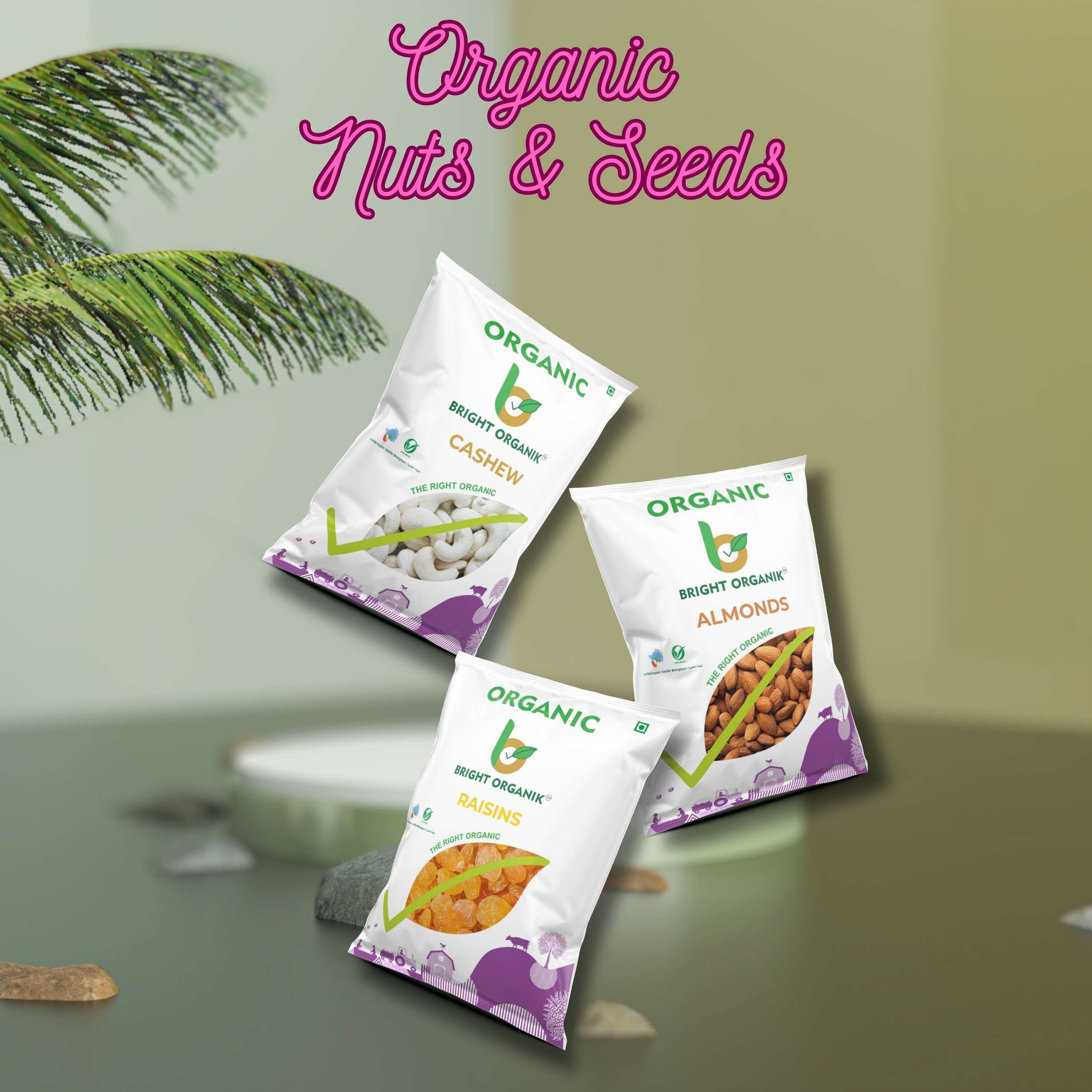 Organic nuts and seeds pouch mockup Cashew Almonds